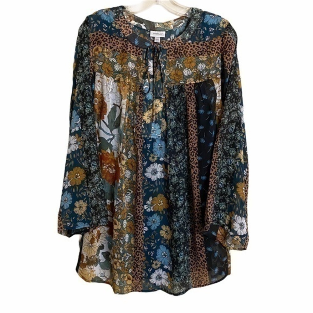 Avenue Hobo Two Layer Blouse/Top Floral/Leopard NWT